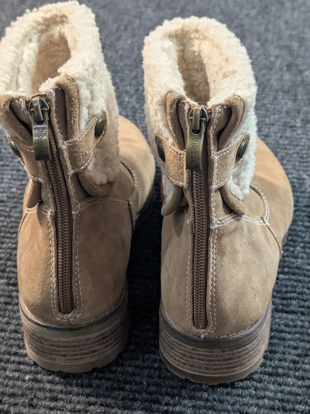 Bjorndal Tan Suede Ankle Boots with Cream Sherpa Cuff